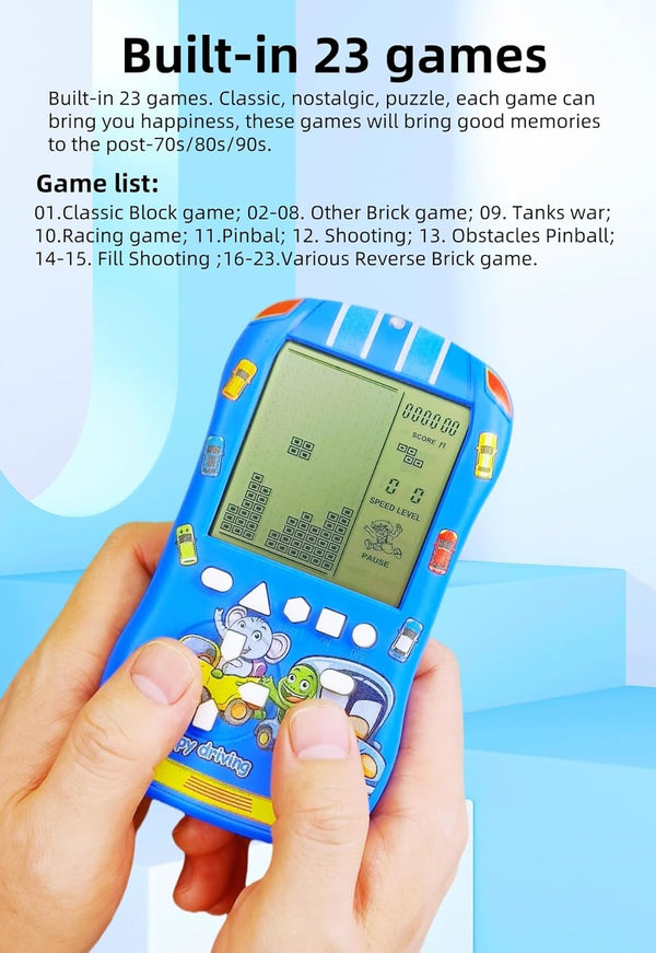 Sports Car Appearance Block Game Console Big Screen Built-In 23 Brick Games 824 Modes Adjustable Speed/Difficulty 70S/80S/90S Handheld Game Decice