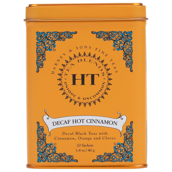 Harney and Sons Decaf Hot Cinnamon , Decaf Flavored Black 20 Sachets per Tin 1.4Oz