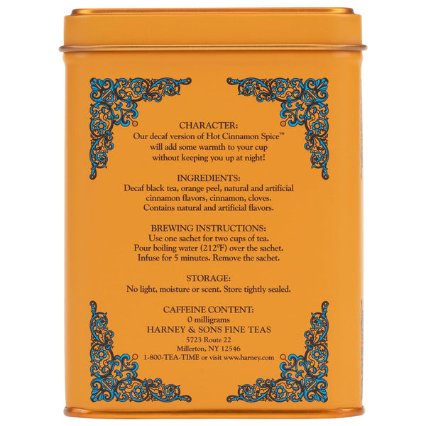 Harney and Sons Decaf Hot Cinnamon , Decaf Flavored Black 20 Sachets per Tin 1.4Oz