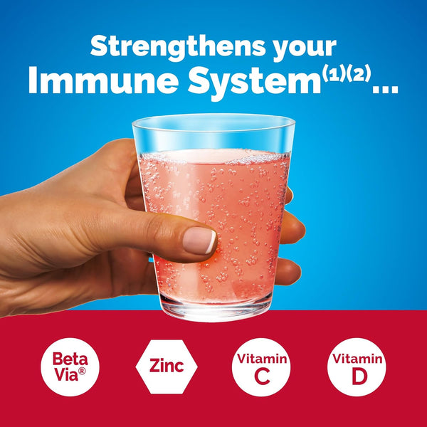 Emergen-C Immune+ Triple Action Immune Support Powder, Betavia (R), 1000Mg Vitamin C, B Vitamins, Vitamin D and Antioxidants, Raspberry â 30 Count