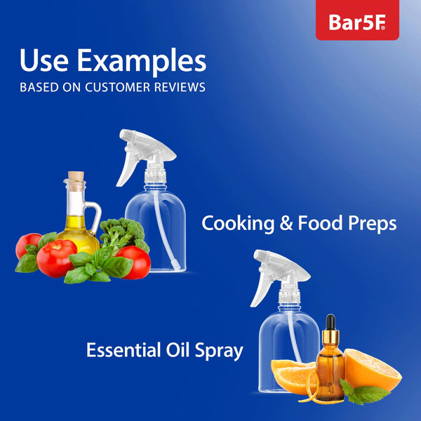 Bar5F Plastic Spray Bottle, 16 Oz | Leak Proof, Empty, Clear, Trigger Handle, Adjustable Fine to Stream Output, Refillable, Heavy Duty Sprayer for