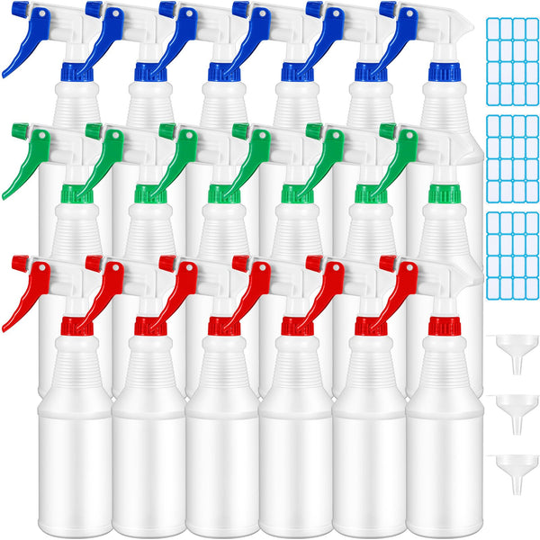 Yinder 18 Pcs 16 Oz Plastic Spray Bottle Bulk Empty Refillable Spray Bottles for Cleaning Solution Leak Proof Water Sprayer with Adjustable Nozzle