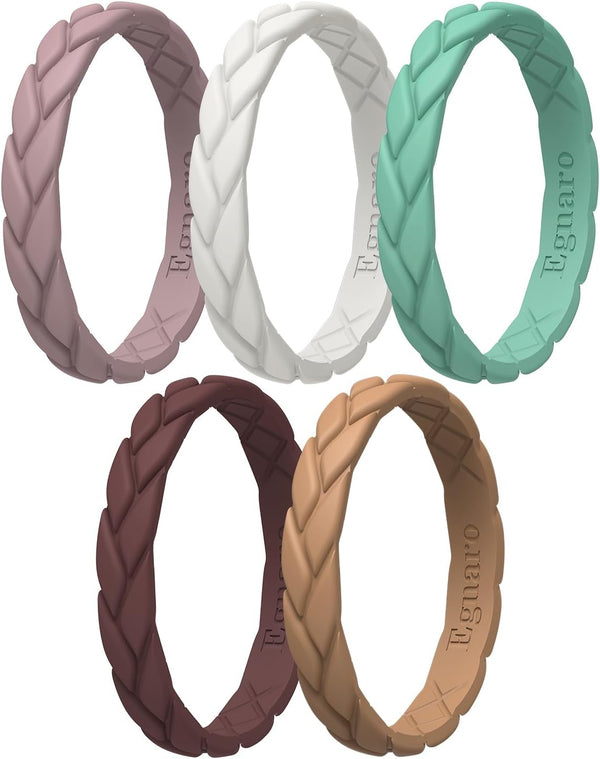 Egnaro Silicone Wedding Rings for Her, Women'S Rubber Bridal Sets Thin Bands, Stackable Leaves Braided Design with Breathable Grooves Workout