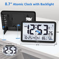Wallarge Atomic Clock with Indoor Outdoor Temperature, Self-Setting Digital Wall Clock Battery Operated, 4 Time Zones, DST