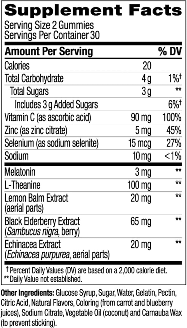 OLLY Immunity Sleep Gummy, Immune and Sleep Support, 3Mg Melatonin, Echinacea, Zinc, Vitamin C, Chewable Supplement, Berry - 60 Count