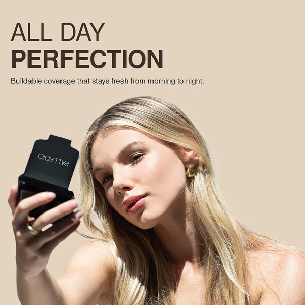 Palladio Dual Wet and Dry Foundation with Sponge and Mirror, Squalane Infused, Apply Wet for Maximum Coverage or Dry for Light Finishing and