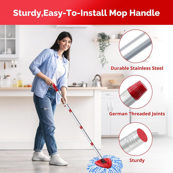 Spin Mop Head, Base, Handle Replacement for O-Ceda RinseClean 2 Tank System,4 Microfiber Mop Refills, 1 Base and 30-58in Handl Set Combo (Blue 2
