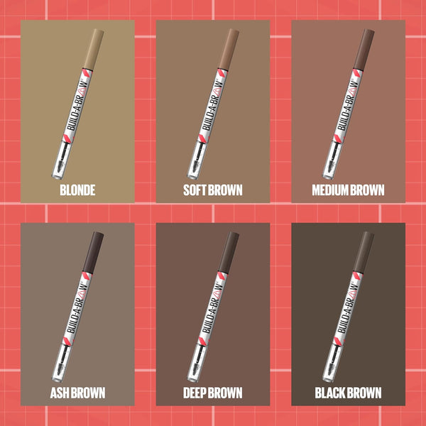 Maybelline Build-A-Brow 2-In-1 Brow Pen and Sealing Eyebrow Gel, Eyebrow Makeup for Real-Looking, Fuller Brows, Medium Brown, 1 Count