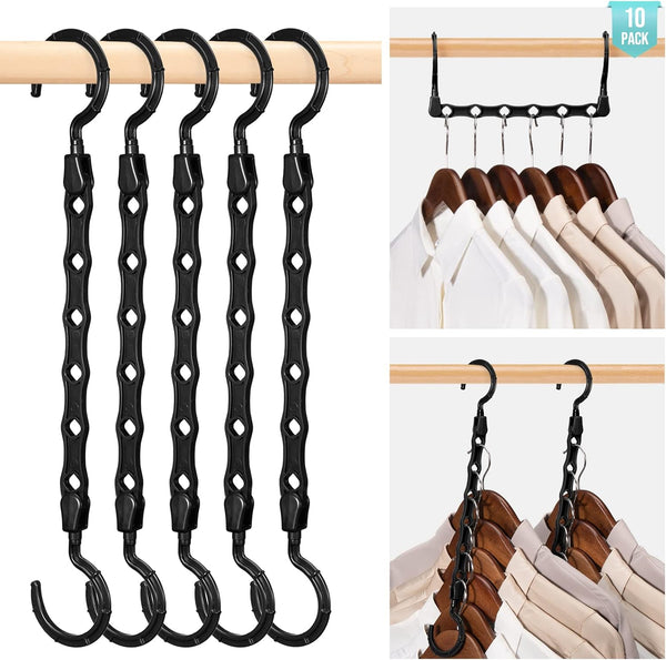 HOUSE DAY Space Saving Hangers 10 Pack, Black Magic Multi Organizer, Closet Storage System Space Saver, Collapsible Hangers for Clothes