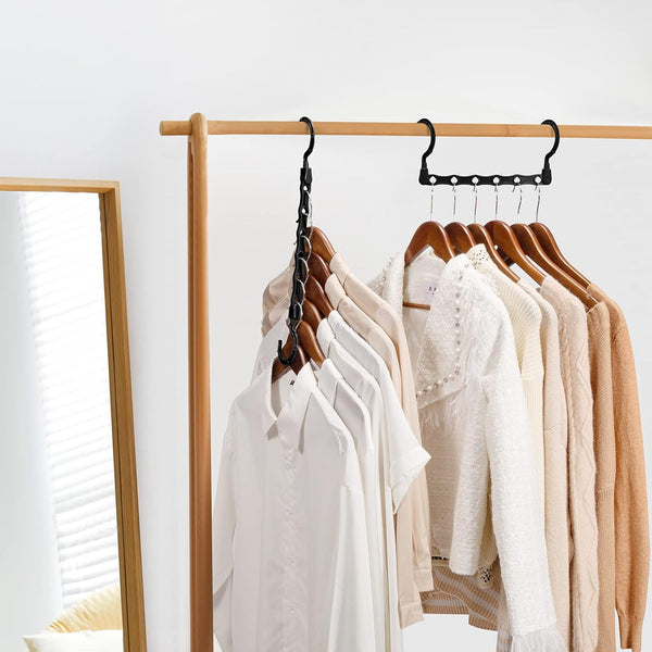 HOUSE DAY Space Saving Hangers 10 Pack, Black Magic Multi Organizer, Closet Storage System Space Saver, Collapsible Hangers for Clothes