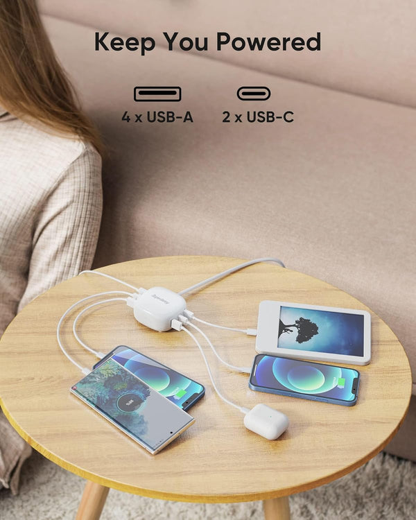 SUPERDANNY 6-Port USB Charger, 40W 8A Mini USB Charging Station, Charging Station for Multiple Devices, 4Ft Cable, Compatible with Iphone, Ipad,