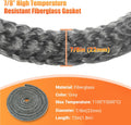 Wood Stove Gasket (7/8" X 72" Rope), Wood Stove Door Gasket, Grey Color Fiberglass Door Seal, 7/8 in High Temperature Resistant Rope