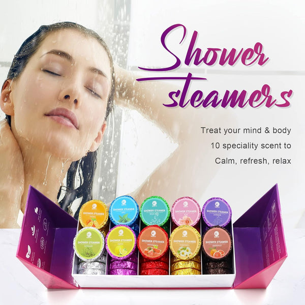 40 PCS Shower Steamers Aromatherapy for Women or Men, 10 Scents Organic with Rose Lavender Mint Watermelon Eucalyptus Lemon Rosemary Grapefruit,