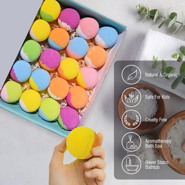 Bath Bombs for Kids with Surprise Inside, 20 Pack Kids Bath Bombs Gift Set with Toys for Girls Boys, Handmade Bubble Bath Fizzy Balls Kit for