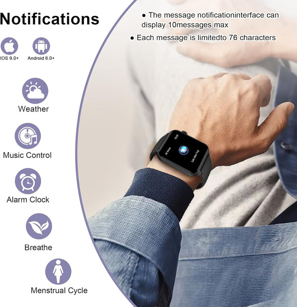 IOWODO Smart Watch for Men Women - 1.85''HD Screen with Make and Answer Calls, with AI Voice Assistant, Spo2/Heart Rate/Sleep Monitor, 100+ Sports