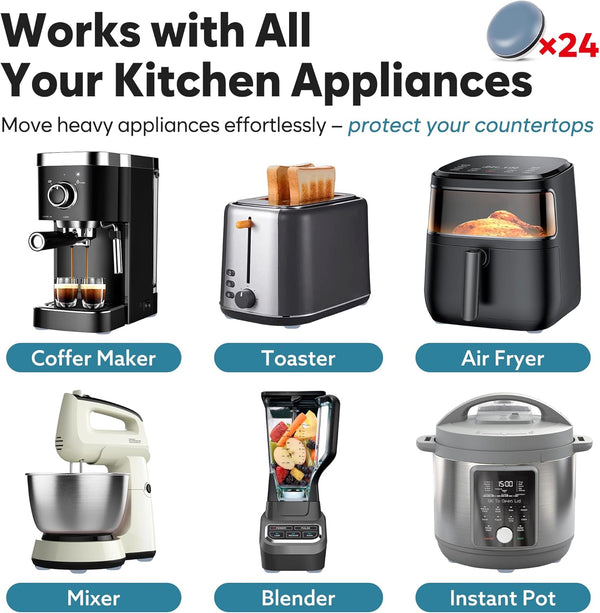 Appliance Sliders for Kitchen 24 PCS Self-Adhesive Small Kitchen Finds Appliance Slider Hacks Easy to Moviing & Space Saving Must Have Home
