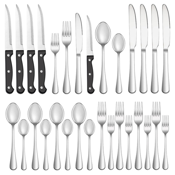 24 Pcs Silverware Set with Steak Knives Service for 4,Stainless Steel Flatware Set,Mirror Polished Cutlery Utensil Set,Home Kitchen Eating