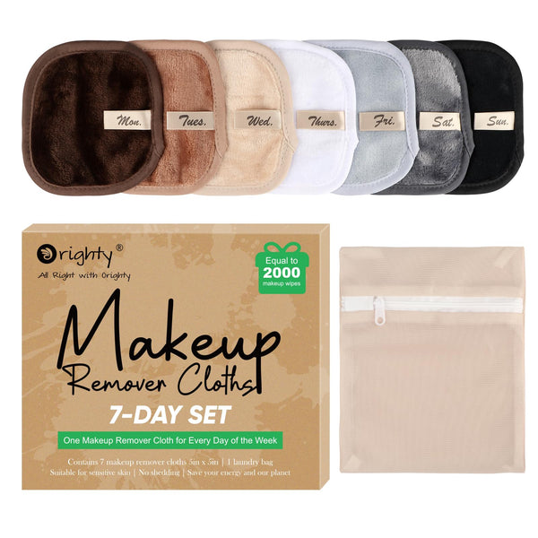 Orighty Makeup Remover Cloths 7-Day Set, Premium & Reusable Makeup Remover Pads, Erase Make-Up with Just Water, Make-Up Set for Eyes, Lips,