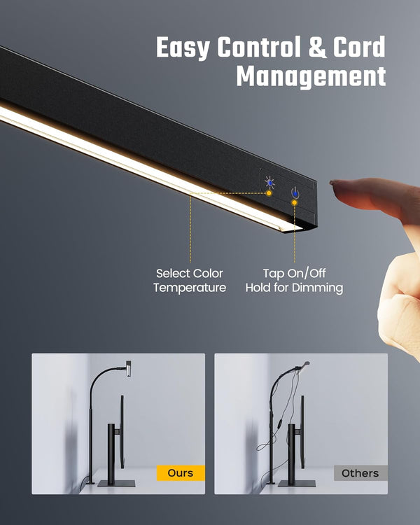 SUPERDANNY LED Desk Lamp for Office Home, Eye-Caring Desk Light with Adjustable Gooseneck, 12W Touch Control Dimmable Brightness, Architect Clamp