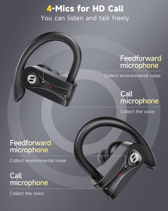 Wireless Earbuds 4 Mic Clear Call Bluetooth Headphones Wireless Charging Case Stereo Bass Sound 60H Playtime over Ear Ea