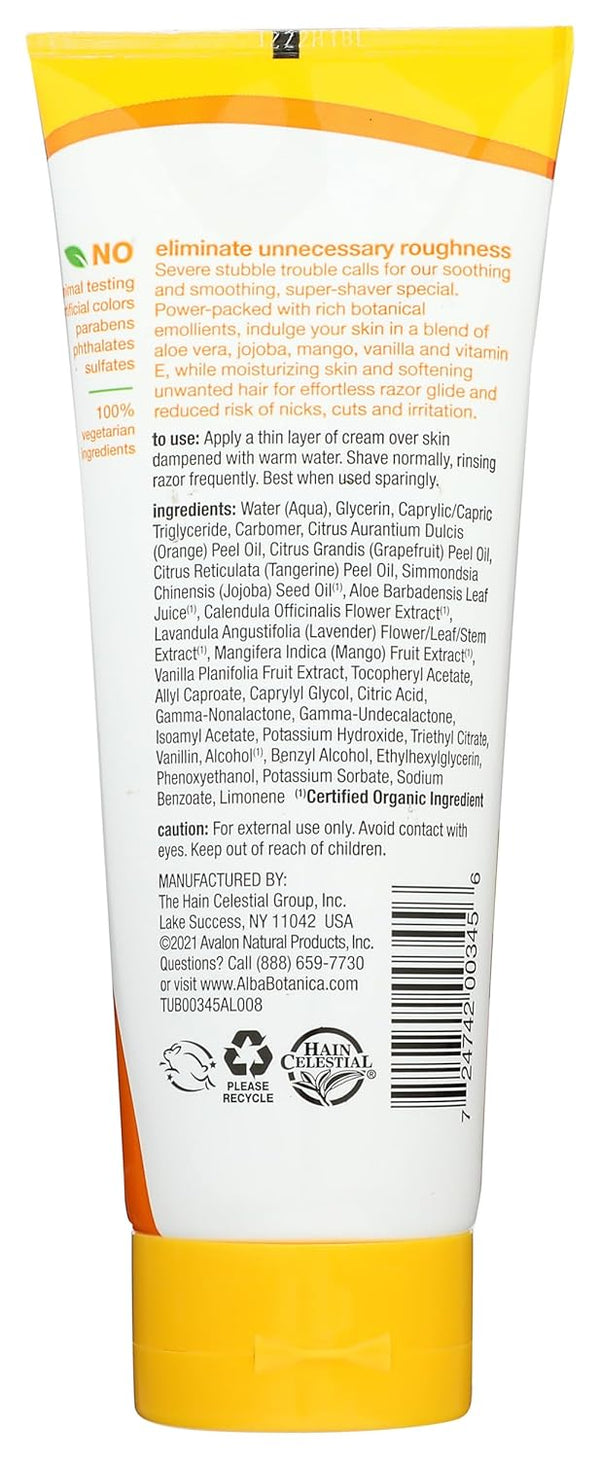 Alba Botanica Very Emollient Cream Shave, Mango Vanilla, 8 Oz