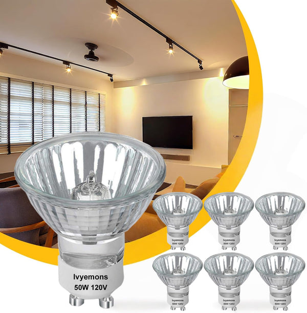 GU10+C 120V 50W Bulb - High Output 500LM GU10 Dimmable Bulb, MR16 GU 10 Base Bulbs Warm White GU 10 Halogen 50W Bulbs, Long Lasting 50 Watt MR16