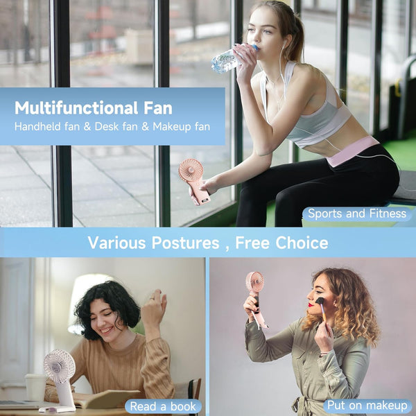 QQT Mini Handheld Fan,4 Speed Adjustable Portable Battery Operated Fans,Usb Rechargeable Desk Fan with Mirror,Max 20 Hrs Hand Fan for Travel