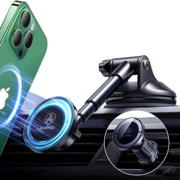[Military-Grade]Vanmass for Magsafe Car Mount [2025 Upgraded Strongest Magnets] Magnetic Phone Holder Suction Cell Stand for Dashboard Windshield