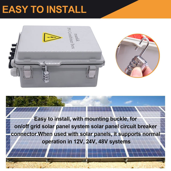 Mankk 4 String PV Combiner Box IP65 Waterproof Solar Combiner Box with 63A Circuit Breaker Lightning Arreste Solar Connector and 15A Rated Current