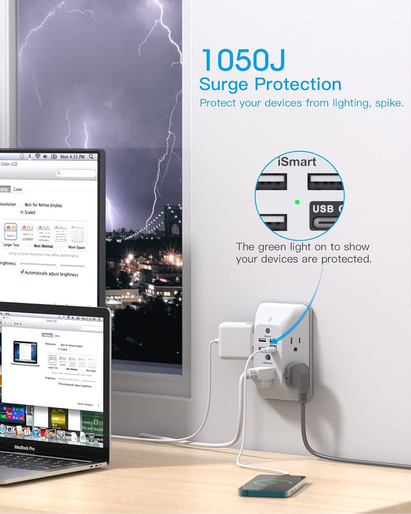 Outlet Extender with Night Light, HANYCONY Multi Plug Outlet, USB Wall Charger Surge Protector 4 USB Ports(1 USB C), Power Strip Electrical Outlet