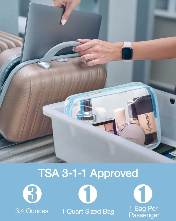 BAGSMART Clear Toiletry Bag, 3 Packs TSA Approved Water-Resistant Quart Size Travel Organizer, Airport Airline Travel Essential Carry-On Makeup