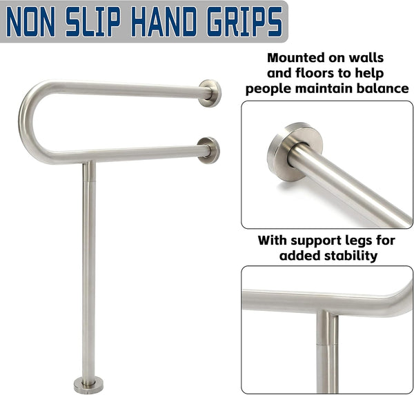 HECASA 24 Inch Handicap Grab Bars Rails 304 Stainless Steel Toilet Handrail Bathroom Safety Bar Wall Mount Floor Support Assist Bar for Disabled