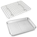 P&P CHEF Toaster Oven Pan with Wire Rack, Stainless Steel Baking Oven Sheet Tray, Bacon Pan and Cooling Rack for Cooking Roasting Cookie,
