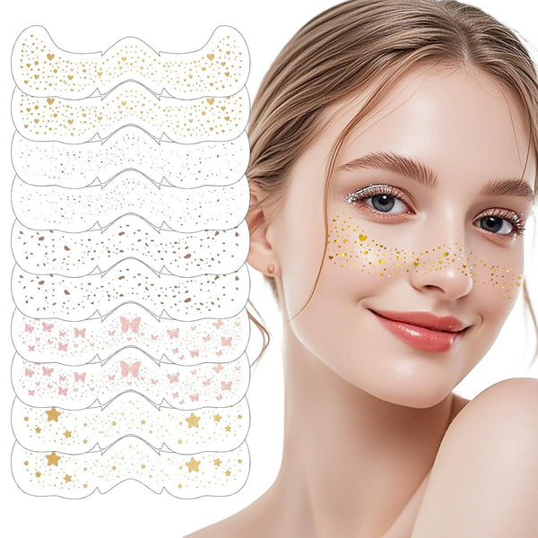 Face Glitter Freckles Makeup Patches - 10 Count, Cute Sparkling Fake Freckles Stickers for Women Festivals, Concerts, Parties, and Cosplay