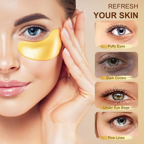 20Pairs/40Pcs 24K Gold Eye Patches, Collagen Eye Masks for Dark Circles and Eye Bags, Smooth Wrinkles & Puffy Eyes, Moisturizing Skin, Skincare