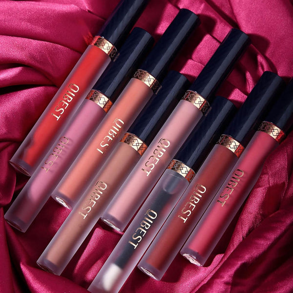 QiBest 7Pcs Matte Liquid Lipstick + 1Pcs Lip Plumper Makeup Set Kit, Pigmented Long Lasting Lip Gloss Set, Velvet Waterproof Halloween Lip Makeup