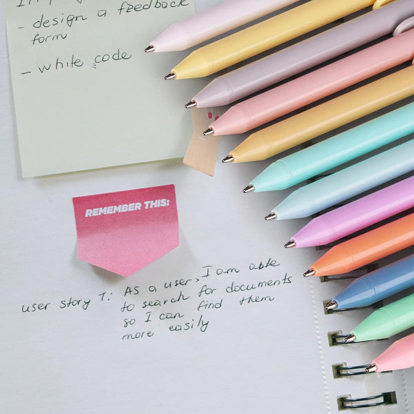 WY WENYUAN 12-Pcs Ballpoint Pens, Comfortable Writing, Pastel Retractable Pretty Journaling, Black Ink Medium Point 1.0 Mm Gift, Cute Office