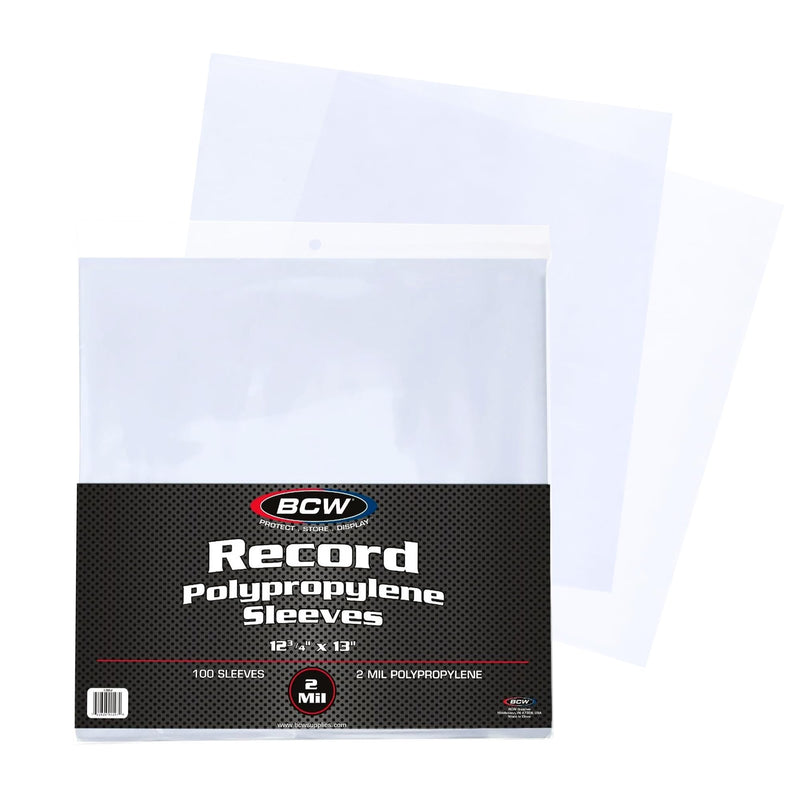 BCW 33 RPM Record Sleeves - 100 Ct | Polypropylene Vinyl Record Outer Sleeves | 2 Mil Thickness | Vinyl Record Album Protectors