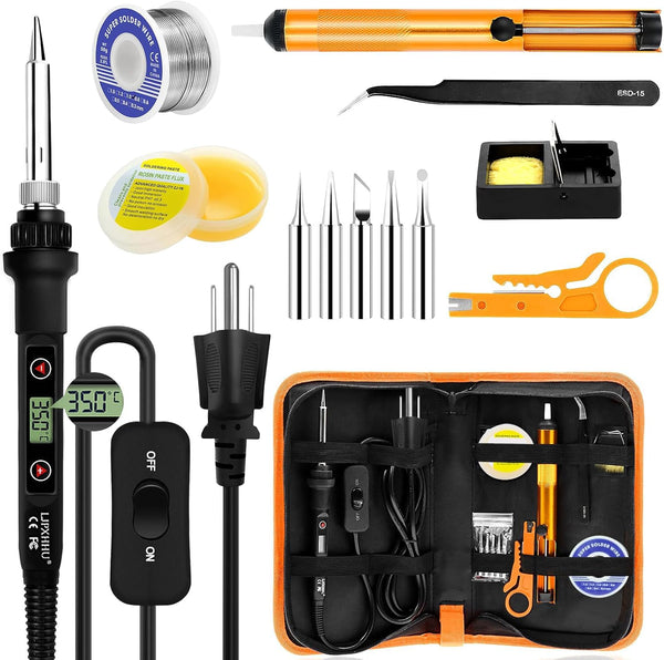 Soldering Iron Kit 80W LCD Adjustable Temperature 180-520? Solder Kit Electronics 13 in 1 Welding Tools with ON/OFF Switch, Solder Wire, Flux, 5