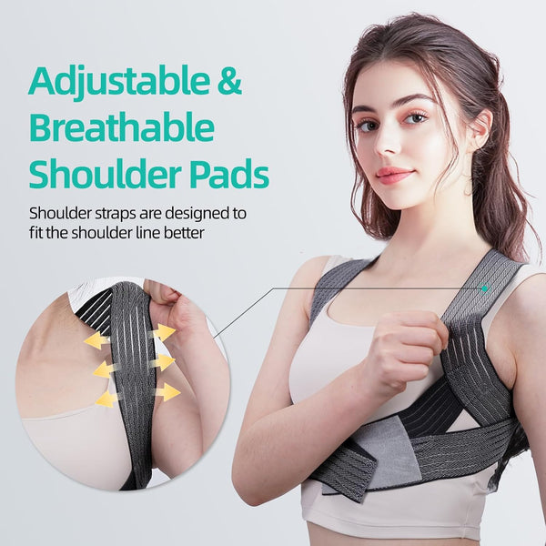 Posture Corrector for Women, Adjustable Upper Back Strap for Shoulder, Neck and Upper Back Pain Corrects Posture Corrects Hunching Silvery S-M