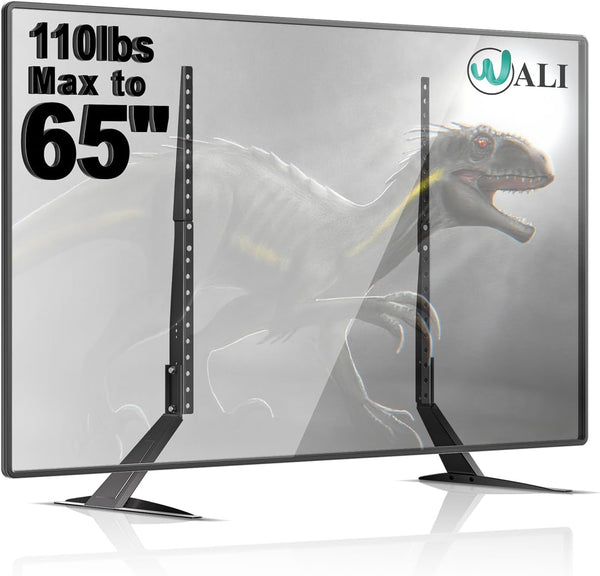 WALI Universal TV Stand 55 Inch TV, TV Stand Mount for 22-65 Inch LCD Flat Screen Tvs, Table Top TV Stands Holds up to 110Lbs Mounting Holes up to