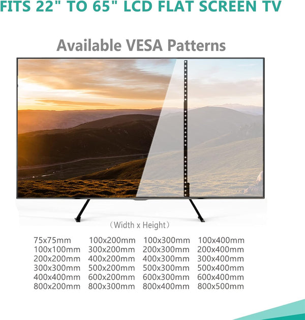 WALI Universal TV Stand 55 Inch TV, TV Stand Mount for 22-65 Inch LCD Flat Screen Tvs, Table Top TV Stands Holds up to 110Lbs Mounting Holes up to