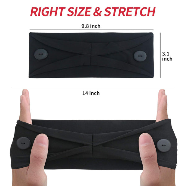 ABAMERICA Headbands with Button for Mask, Wide Nurses Headbands Non Slip Elastic Ear Protection for Women Men Doctors Sweatband Headband (BUTTON-