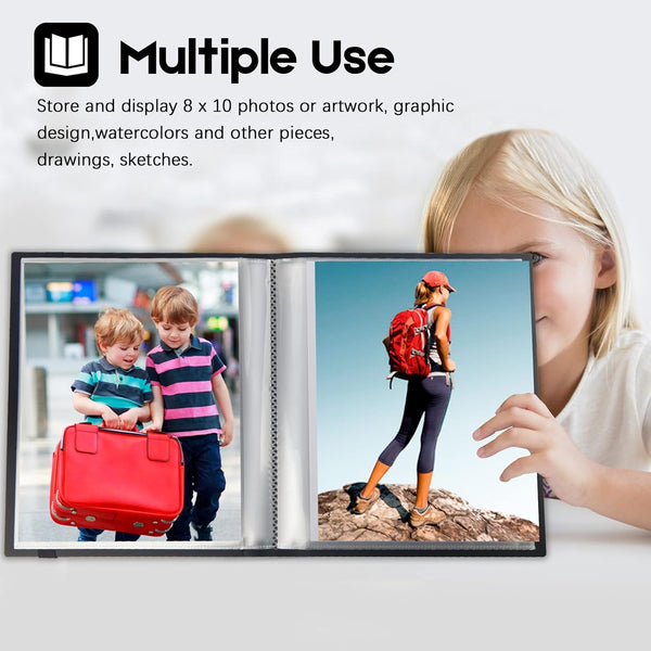 Photo Album 8X10, 8X10 Photo Album Book Holds 68 Photos, Art Portfolio Binder for 8 X 10 Pictures, Photo Albums for 8X10 Photos, 10X8 Sheet