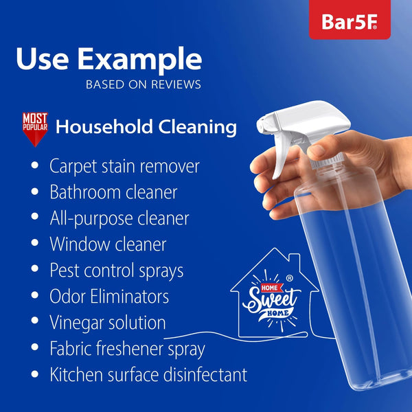 Bar5F Plastic Spray Bottles with Mixor Trigger, 32 Oz | Professional, Leak Proof, Empty, Adjustable Fine to Powerful Sprayer, Refillable | Water