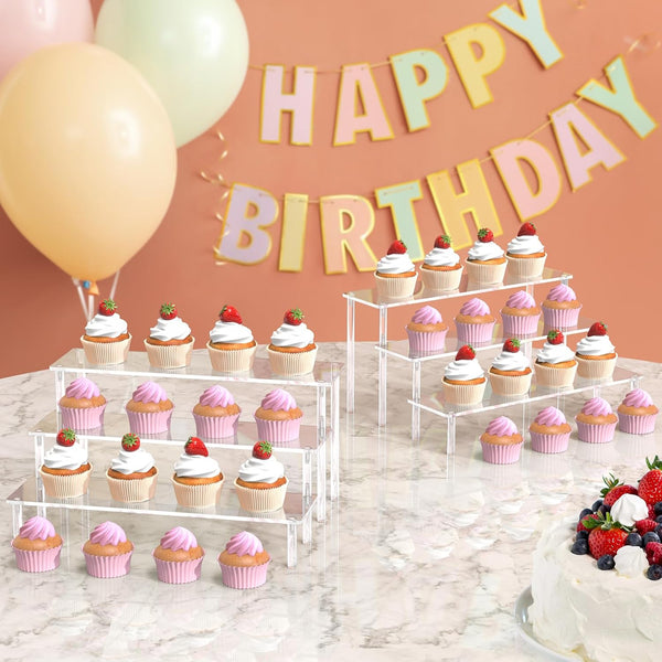 Acrylic Display Risers, 3 Tier Perfume Organizer Stand, Clear Cupcake Stand Holder, Large Shelf Risers for Figures, Dessert Shelves for Party,