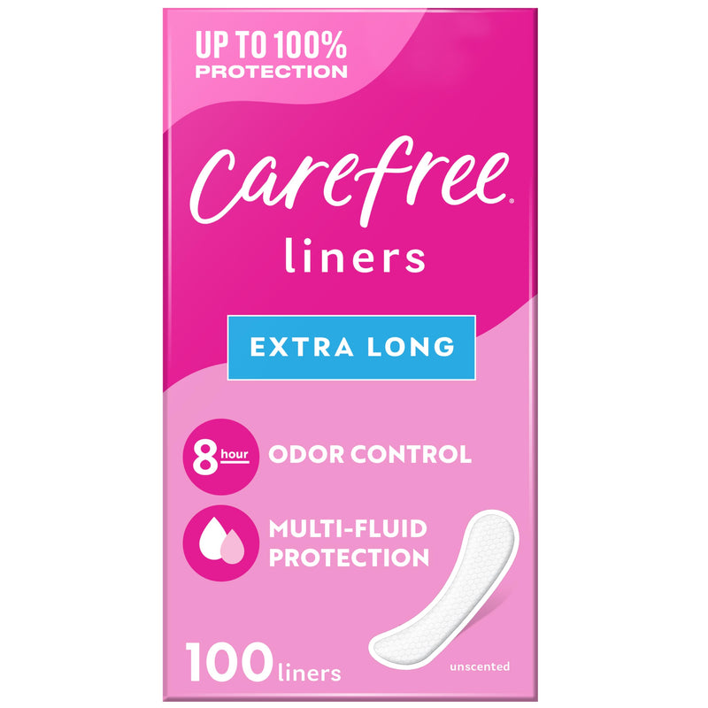 Carefree Panty Liners for Women, Extra Long, Unwrapped, Unscented, 100Ct |Pantiliners, Carefree Liners, Daily Liners for Women, Light Periods and