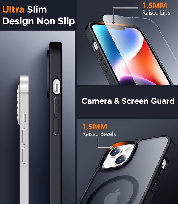 SPIDERCASE Designed for Iphone 14 Case/Iphone 13 Case, Magnetic Translucent [2 Pack Tempered Glass Screen Protector] Anti-Fingerprint Anti-Scratch