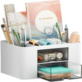 Marbrasse Pen Organizer with 2 Drawer, Multi-Functional Pencil Holder for Desk, Desk Organizers and Accessories with 5 Compartments + Drawer for