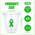 Baderke 50 Pcs Mental Health Awareness Green Ribbon Plastic Cups Bulk Disposable 12Oz Liver Cancer Awareness Plastic Cups for Transplant Bipolar